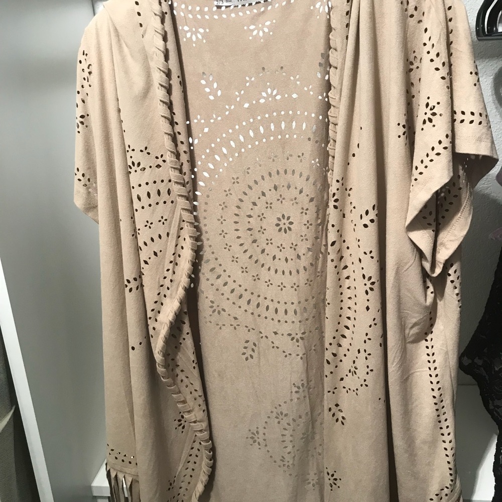 Maurice’s suede cardigan with fringe